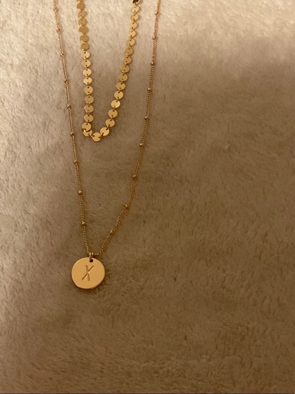 Gold Layered Disc Necklace - Double Chain Women's Jewelry